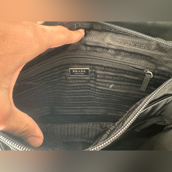 Prada Black Nylon Messenger Bag Smooth Leather Trim Silver accents - Picture 5 of 13